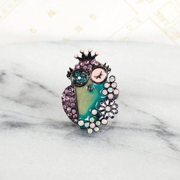 Owl Flower Ring with‎ Crystals - Picture 6 of 10